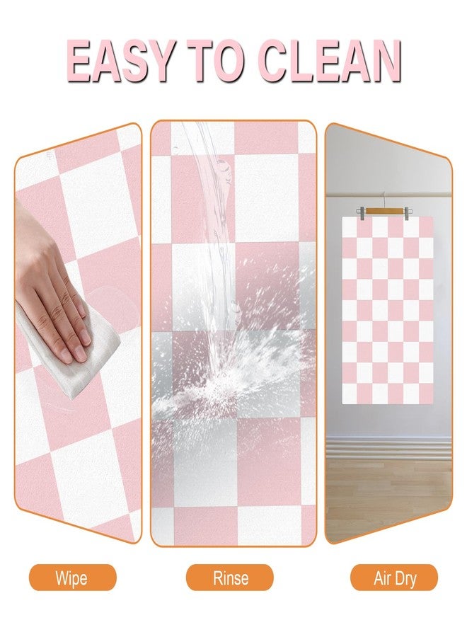 BLESWIN Cat Food Mat - 12"x 20" Cat Dog Mats for Food and Water Bowl, Checkered Pet Placemat Feeding Mat, Non-Slip Under Pet Bowls Mats for Messy Drinkers, Pink & White - Image 5